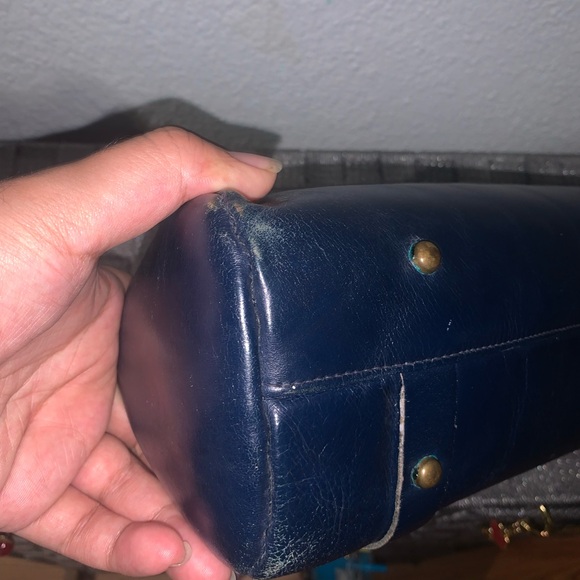Vintage Navy Blue Leather Barrel Bag - Picture 8 of 10